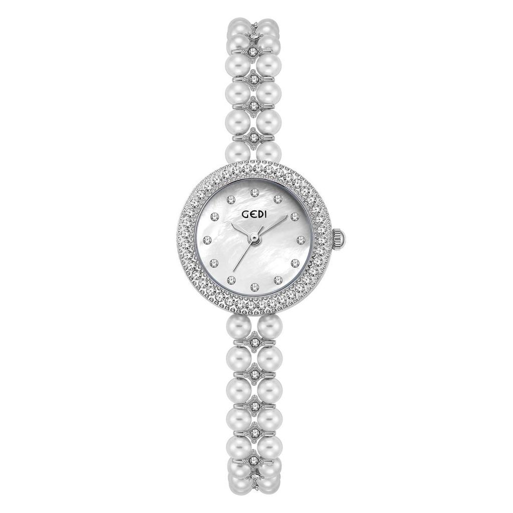 Gedi Women's Diamond-Set Mother-of-Pearl Luxury Watch with Pearl Band and Quartz Movement