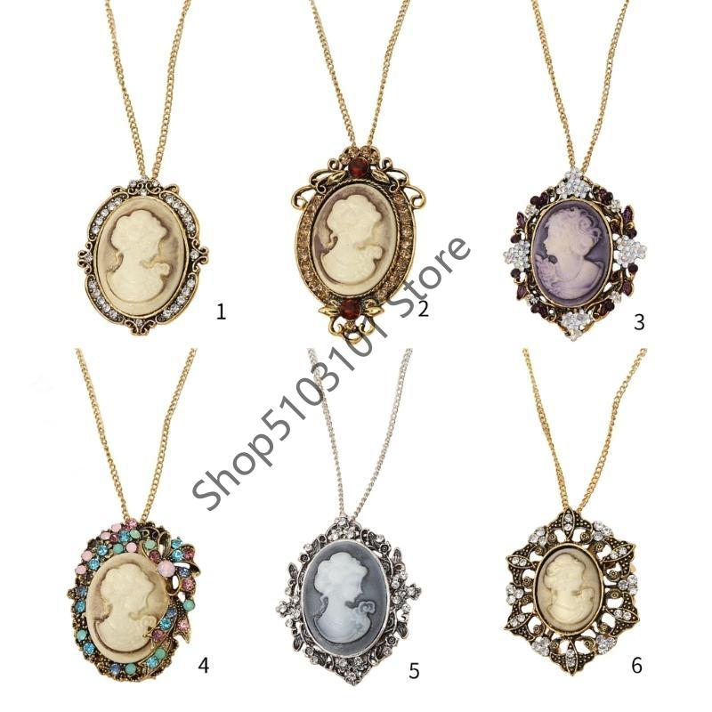 Gothic Retro Black Victorian Cameo Elegant Queen Head Portrait Choker Crystal Pendent Necklace for Women and Girls Jewelry