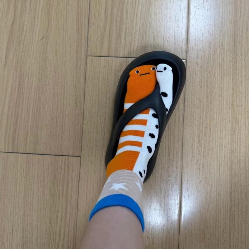 Harajuku Fashion Toe Socks Striped Eel Funny Personalized Mid Tube Socks Japanese Sweat Absorbing Breathable Cotton Soft Sock