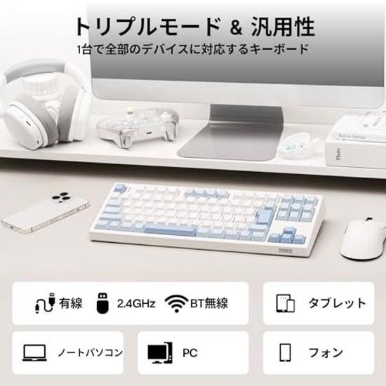 EPOMAKER TH87 JIS Japanese Layout TKL Wireless Gaming Keyboard 2.4GHz/BT5.0/Wired Tenkeyless Hot-Swap Compatible 10000mAh Mechanical 91-Key Linear RGB