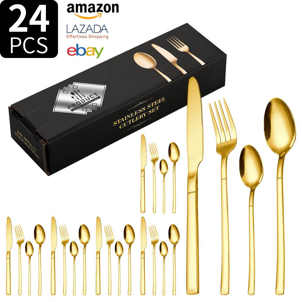 Knight Stainless Steel Tableware Knife and Fork Set 24-piece Set Western Food Knife, Fork and Spoon Gift Box Set