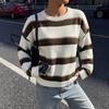 Europe, America 2026 Autumn and Winter New American Retro Style Knitted Sweater Loose Shoulder Long Sleeve Crew Neck Striped Sweater