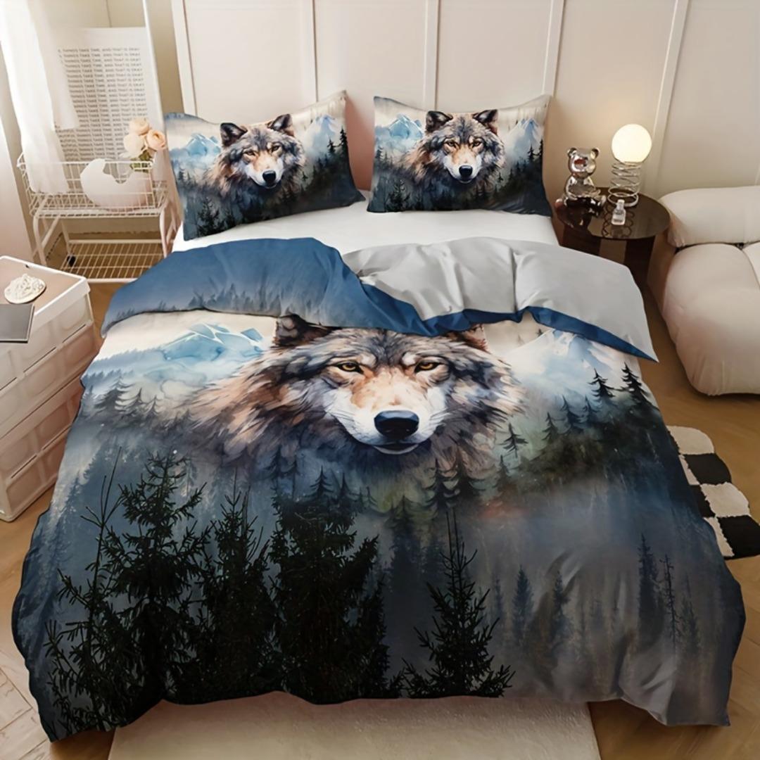 

3pcs Wild Forest Wolf 3D Printed Bedding Set Cozy Comfortable Duvet Cover King Queen Twin Size Birthday Gift Bedroom Decoration EU Single 135x200cm