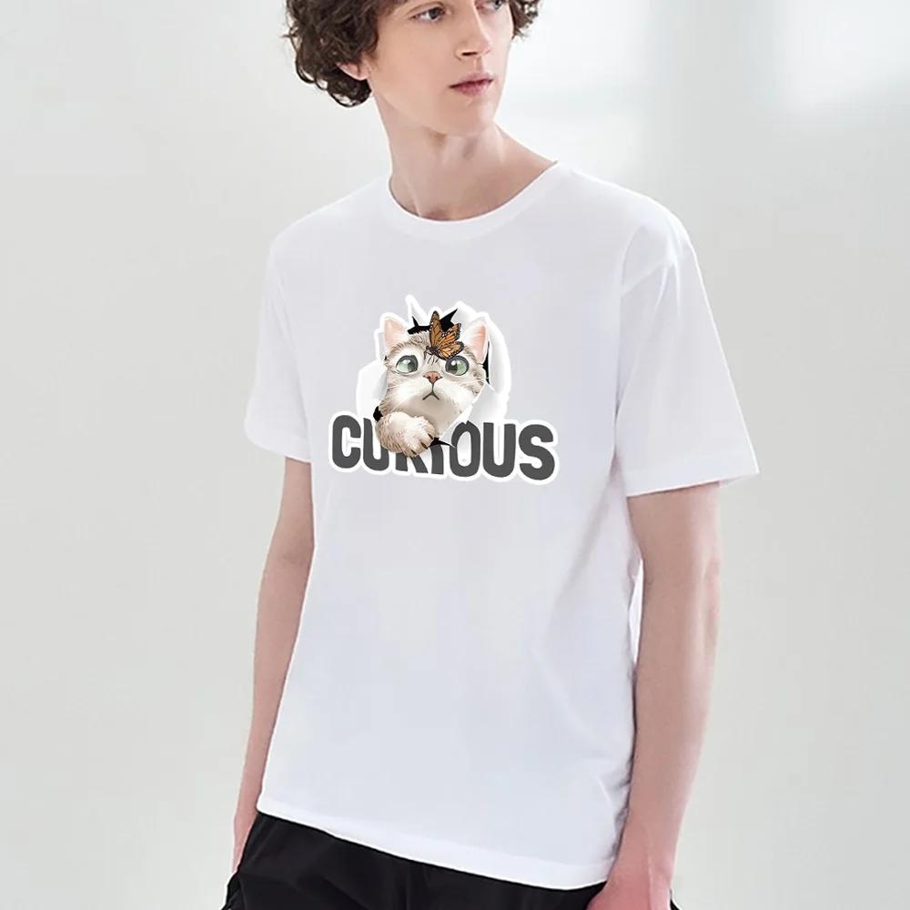 Men T-shirt Harajuku Summer Cat Printing Fashion Casual Street Short Sleeve T-shirts Top Comfortable Trend Clothes Streetwear