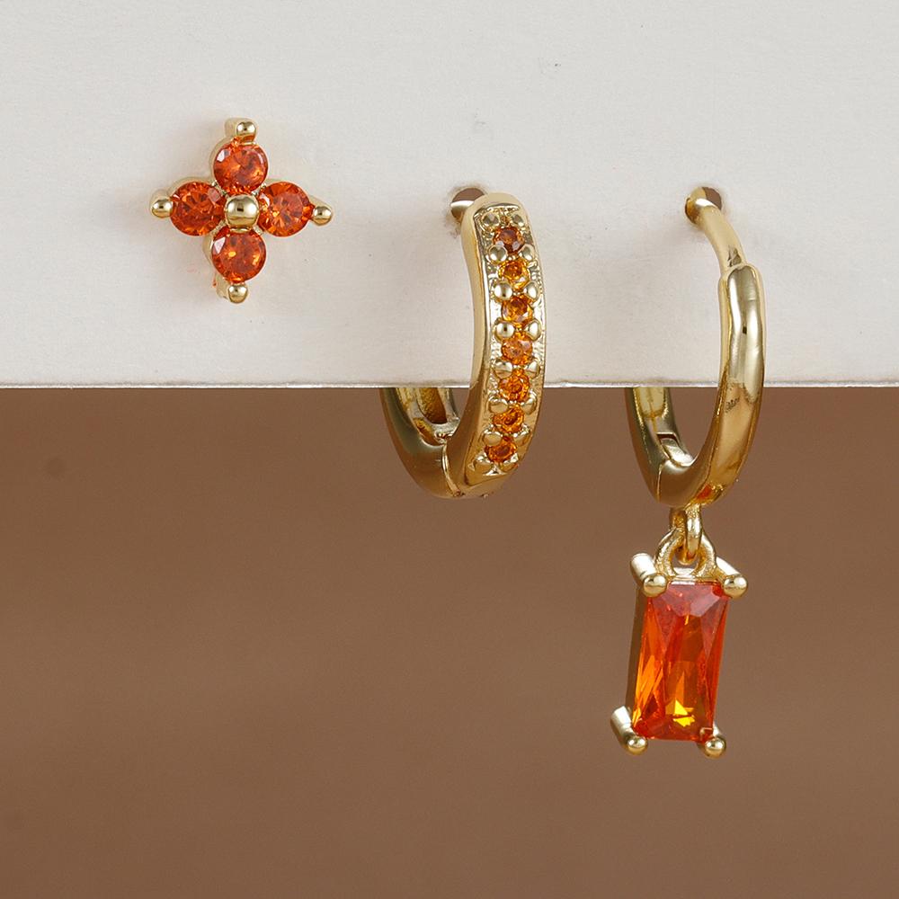 

Набір із 3 шт. Модні висячі сережки з помаранчевим та синім цирконом для жінок, сережки-підвіски у формі квітки з нержавіючої сталі, пірсинг, ювелірні вироби