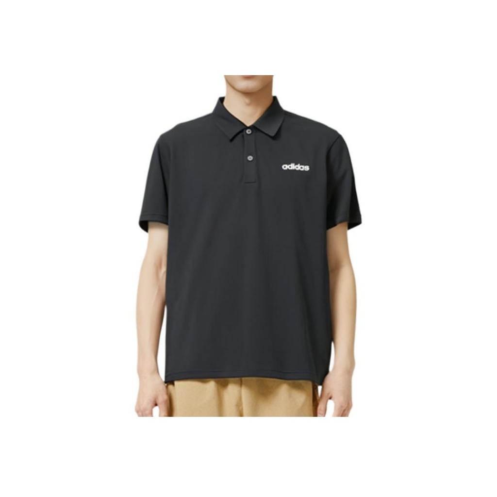 Adidas Solid Color Casual Sports Polo Shirt Men Tops Black JD1434