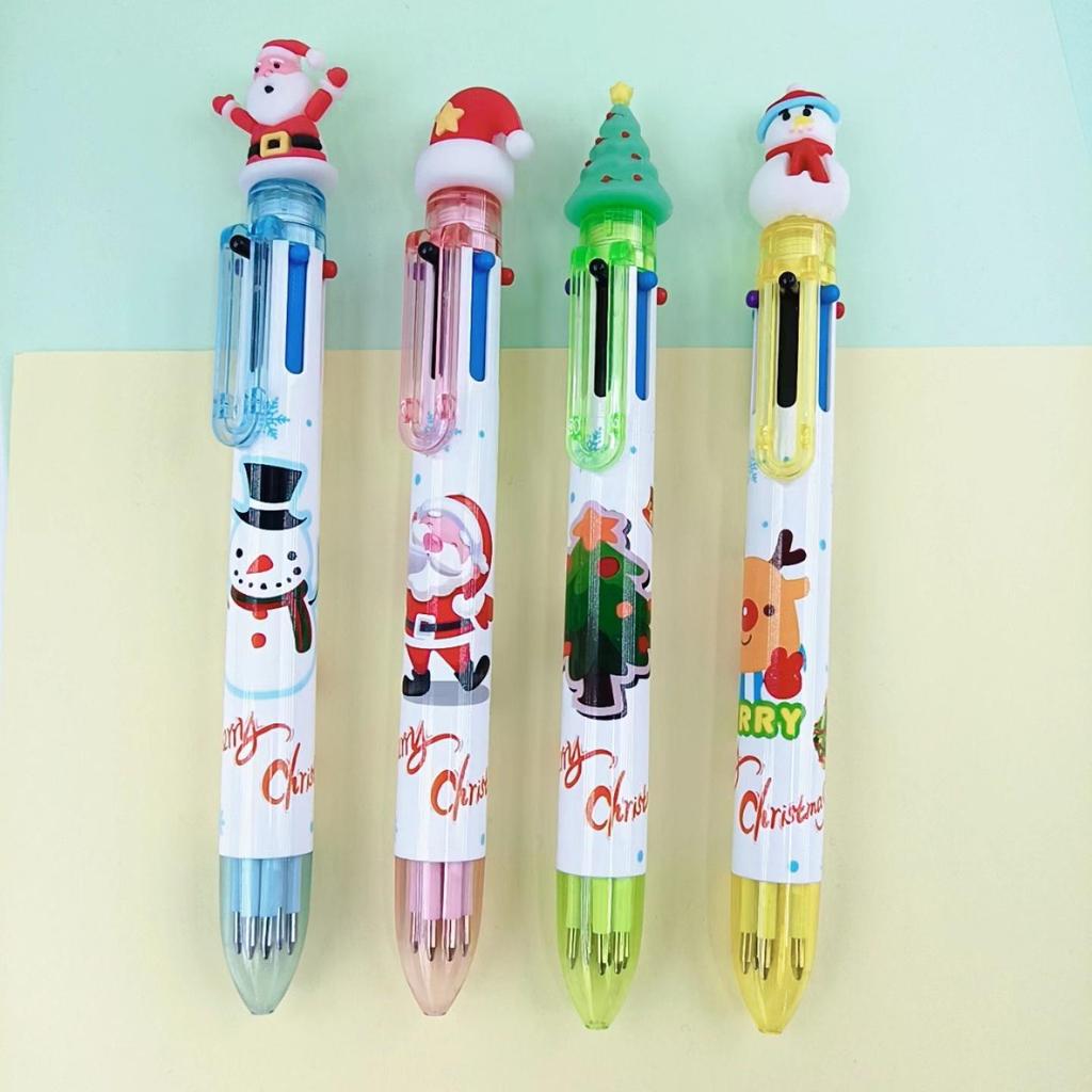 Festive Six-Color Christmas Tree & Reindeer Ballpoint Pen