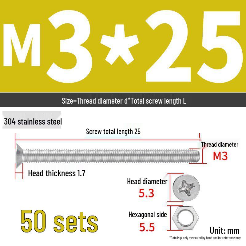 304 Stainless Steel Extra Long Phillips Flat Head Screws and Nuts Set (2M, 3M, 4M)