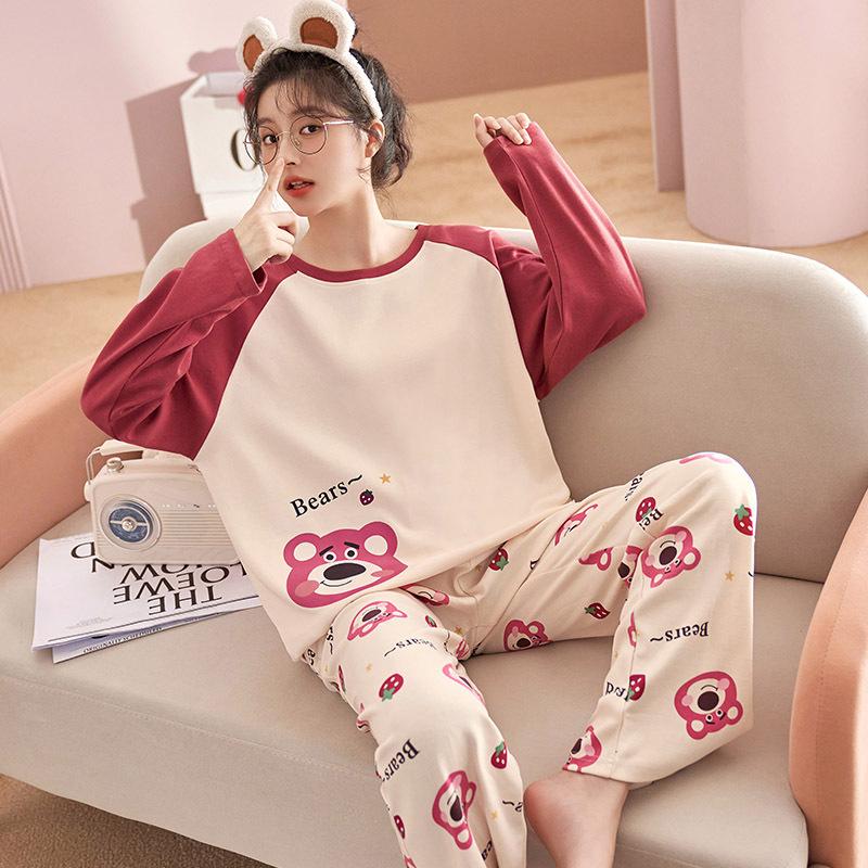 Pyjama Printemps Hiver, Femme, Version Coréenne, Manches Longues, Ensemble Homewear, Ample, Grande Taille, Ensemble Deux Pièces, Peut Être Porté Dehors