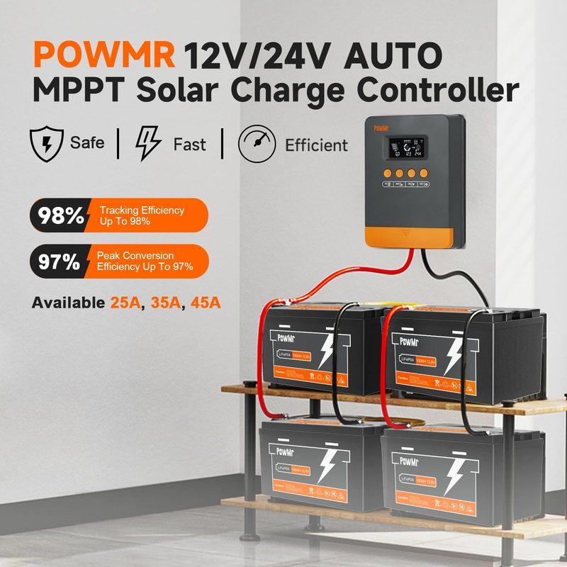 PowMr 20A 25A 30A 35A 40A 45A MPPT Solar Charge Controller for 12V 24V Lead-acid/Lithium Battery Solar Regulator Back-light LCD