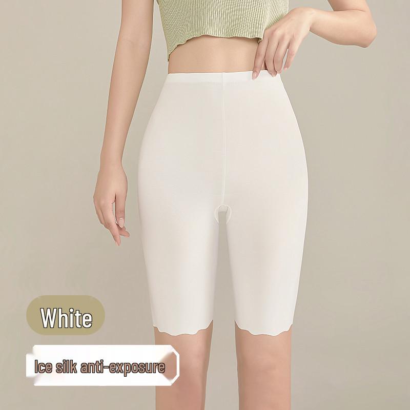 Women's Ice Silk Seamless Safety Shorts, Summer, Cotton Crotch, Anti-Exposure, Non-Rolling Hem, Thin, Plus Size