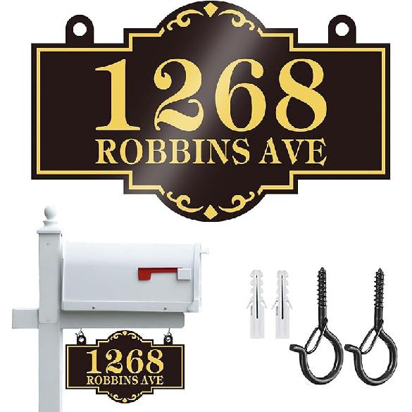 Hanging Address Sign Plaque - Personalized House Number Sign Plaque,House Address Numbers for Outside Mailbox,Lamp Post,Light Post,Metal Reflective