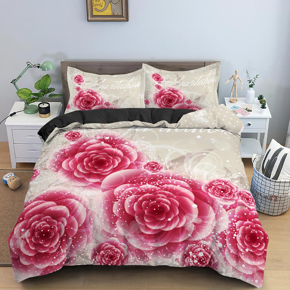Comforter Beautiful Flowers Pattern Bedding Set Polyester Luxury Floral Single Twin King Queen Size Home Decor