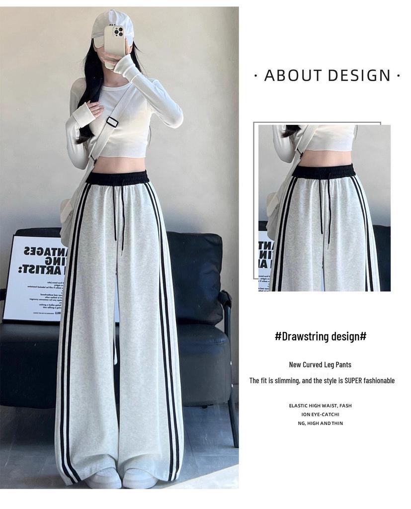 Retro Women's Color Block Patchwork Sweatpants - Loose Wide-Leg Style for Spring & Autumn in Southeast Asia
