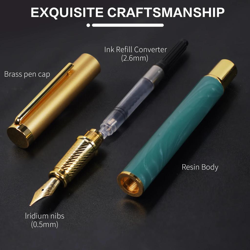 Premium Medium Nib Resin Fountain Pen Set 15ml Ink Gift Box Writing Note-Taking Calligraphy