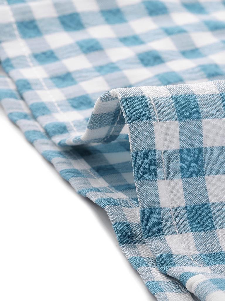 Short Sleeve Ruffled Check Pattern Puff Casual XL [Allegra K] Women's Blouse, Blouse, Shirt, Office, Sleeve, Top, Slimming, Stylish, Commuting, OL,