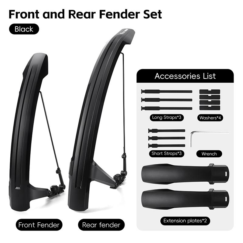 WEST BIKING Bike Fender Set 2PCS Full Coverage Bicycle Fender Quick-release Bike Front Rear Mudguard For 21c-42c Tire Bike Parts чёрный