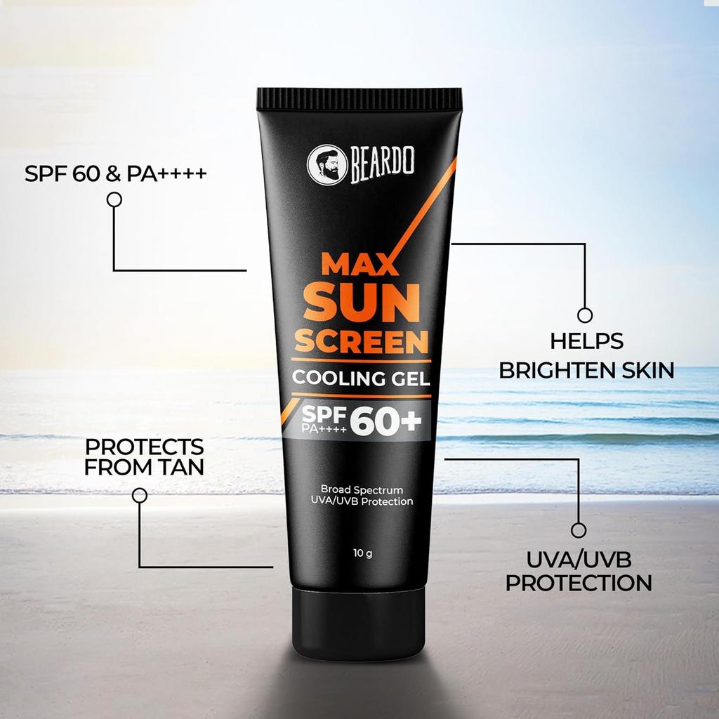 Beardo Max Cooling Gel Sunscreen SPF 60+ PA++++ 10G Pack of 1 | Lightweight, Non-Greasy, UVA/UVB Protection for Men