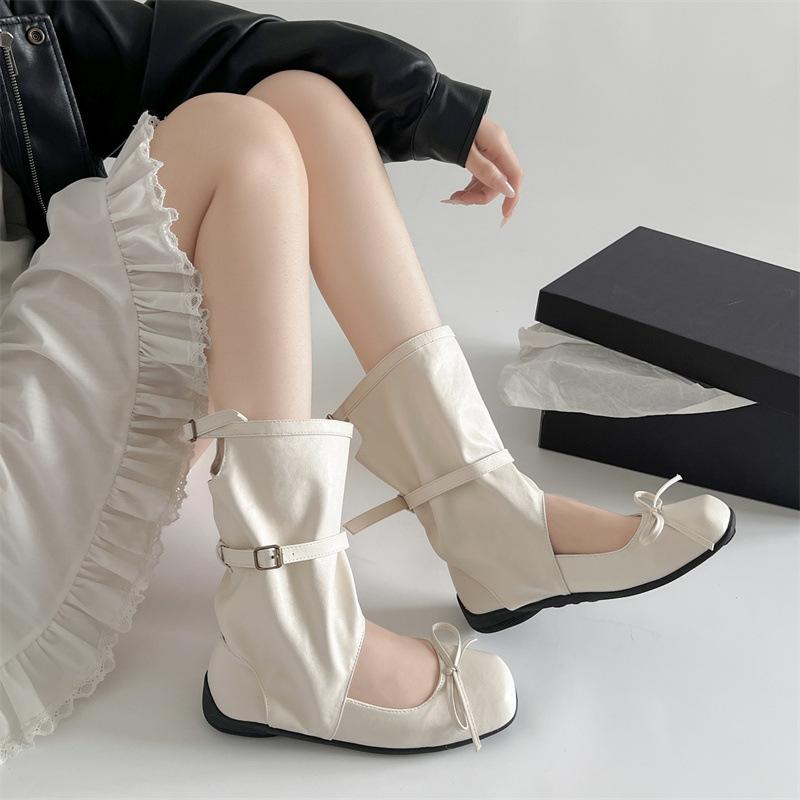 Popular black high-end platform boots women's 2025 new summer skirt versatile ballet style heightening short boots