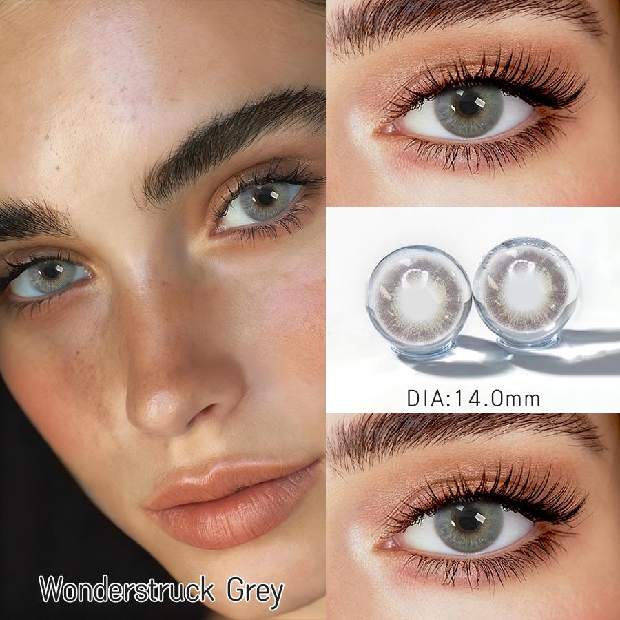 FreshLady Colored Contact Lenses 14.0mm Soft Yearly Lens 1 Pair – Light Brown / Dark Brown / Grey / Silver Grey for Daily, Party