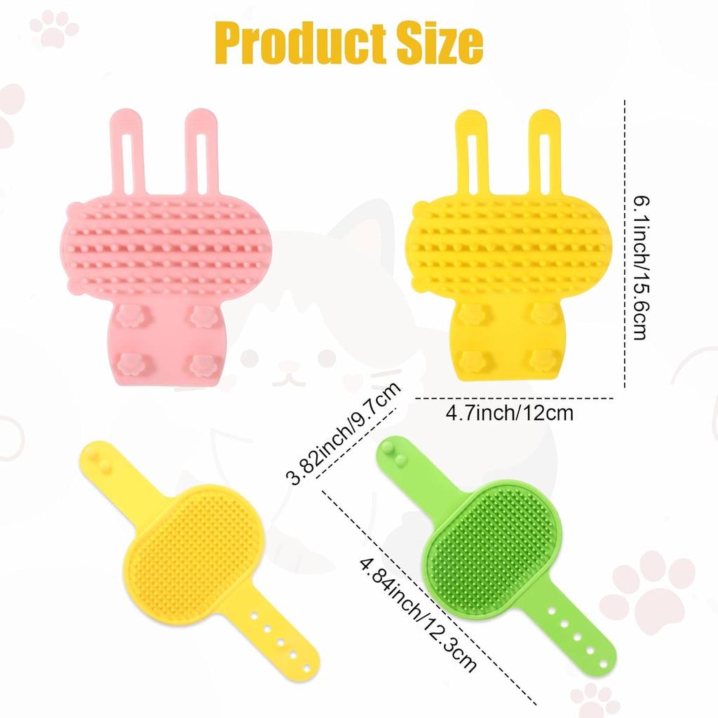 4 PCS Cat Self Groomer for Indoor Cats Silicone Grooming Strap Pad for Cats Adjustable & Soft Cat Massager(Green+Yellow+Pink)