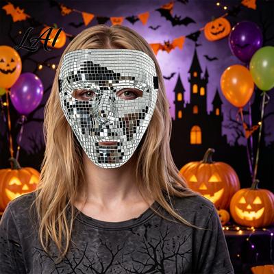 Bequeme Spiegelmosaik-Maske Halloween Discokugel-Maske Atmungsaktiv Maskenball Glänzender Effekt Glitzer Partykostüm für Tanzaufführung Clubnacht