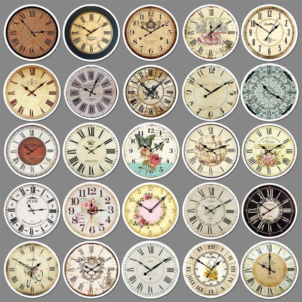 50 Nostalgic Clocks and Doodles Personalized Creative Retro Guka Decorative Mobile Phone Case Suitcase Stickers Waterproof