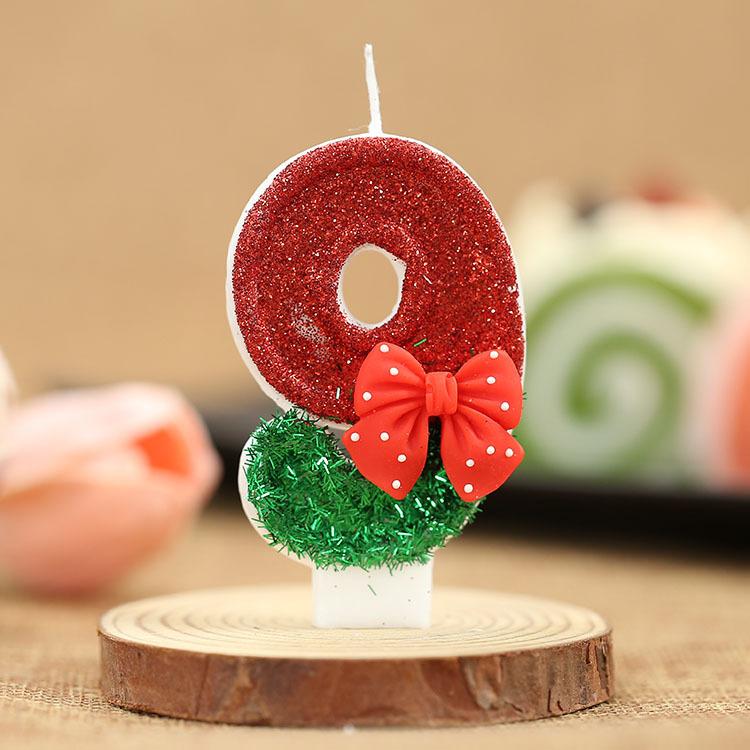 1PC Fashion Red Bow Party Supplies 0-9 Number Cake Decor Christmas Theme Birthday Candles