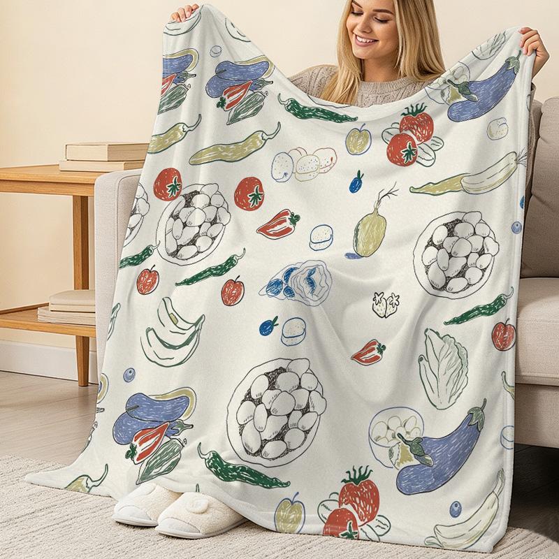 Soft Fleece Blanket,Vegetable-Themed, Breathable Warm Plush Throw, All-Season Use for Home, Office, Christmas & Halloween Decor