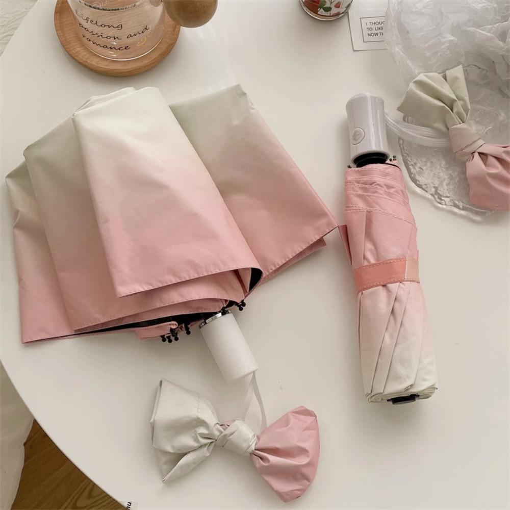 Compact Bow-knot 3-Folding Sun Umbrella Black Coated Protection Salt-Type Gradient UV Protection Sun Umbrella UPF 50+ Windproof