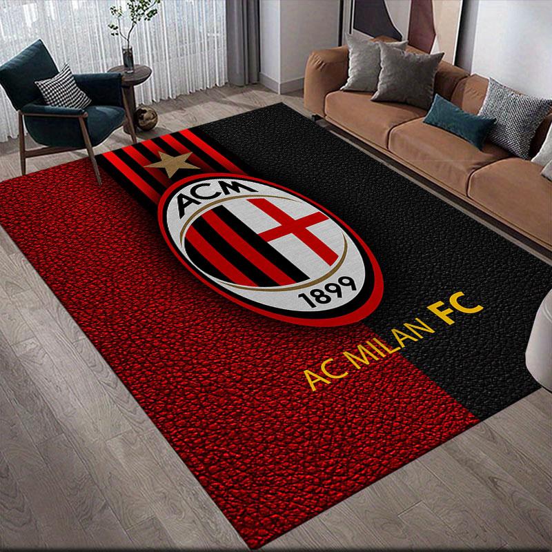 AC Milan logo Flannel Printed Carpet, Home Sofa Decoration for Living Room & Bedroom, Non‑Slip Play Flannel Floor Mat for Game Room