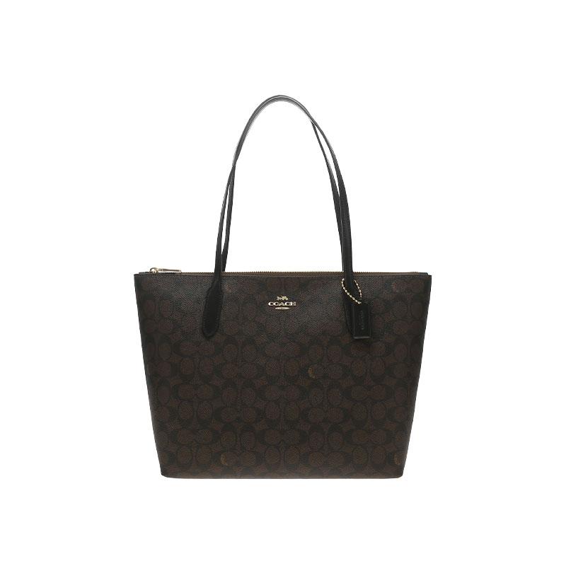 

Coach Zip Top Tote 30 Classic Logo Synthetic Leather Tote Bag Women tote Dark-Brown CBT20-IMXAQ Basic Set (Bag+Dust Bag)