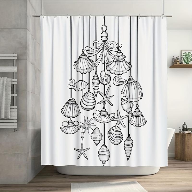 

1Pc Ocean-Inspired Seashell Chandelier Shower Curtain, Durable Polyester, Easy-Clean, For Bathroom Decor W60H190(CM)-1 Pcs