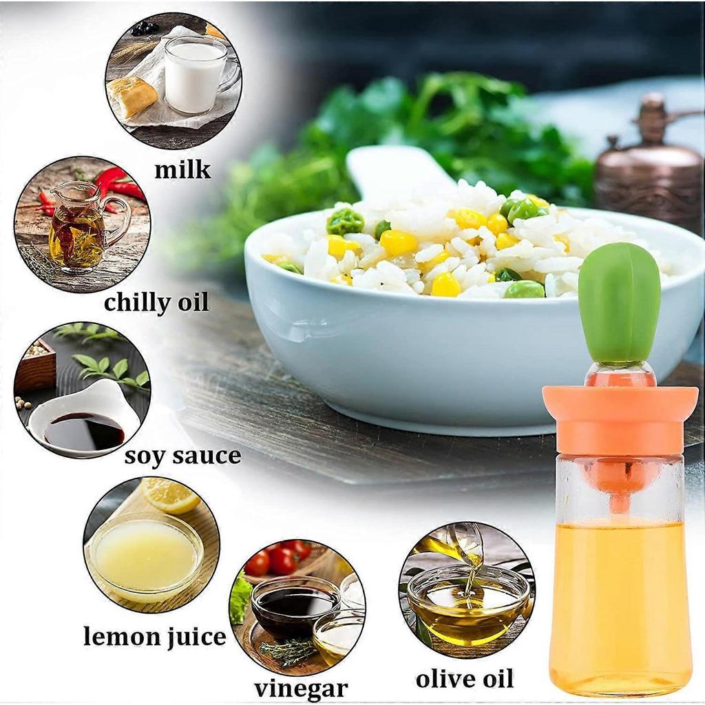 Cleaning Brush Green Oil Dispenser with Brush, 2 in 1 Glass Oil Bottle and Silicone Brush, Oil Dispenser Bottle, Pastry Brush for Basting Vinegar Oil