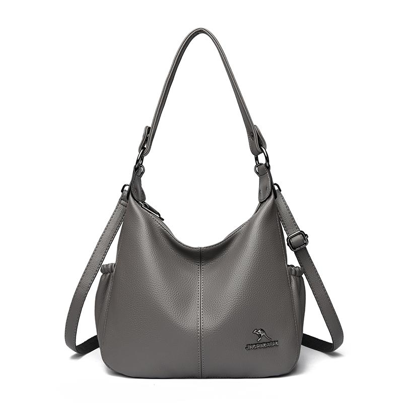 Genuine Brand Soft Leather Shoulder Bag For Women Casual Tote Bag Female Solid Color Purse Simple Design Handbag Commuting Sac