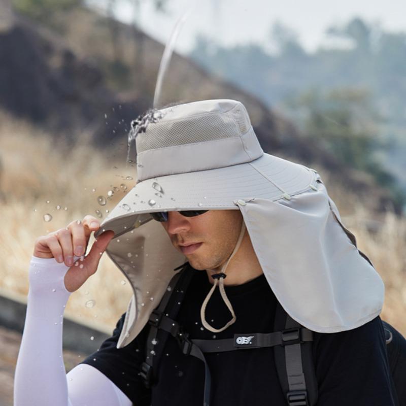 Chapeau de soleil d'été Double couche Protection UV Chasse Pêche Casquette d'extérieur Randonnée Camping Chapeau à visière Chapeau de pêcheur amovible outil