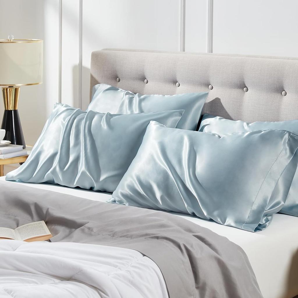 EHEYCIGA Satin King Pillow Cases Set of 2, Soft Pillowcases for Hair and Skin Similar to Silk, Blue Pillow Case 2 Pack with Envelope Closure, 20X40
