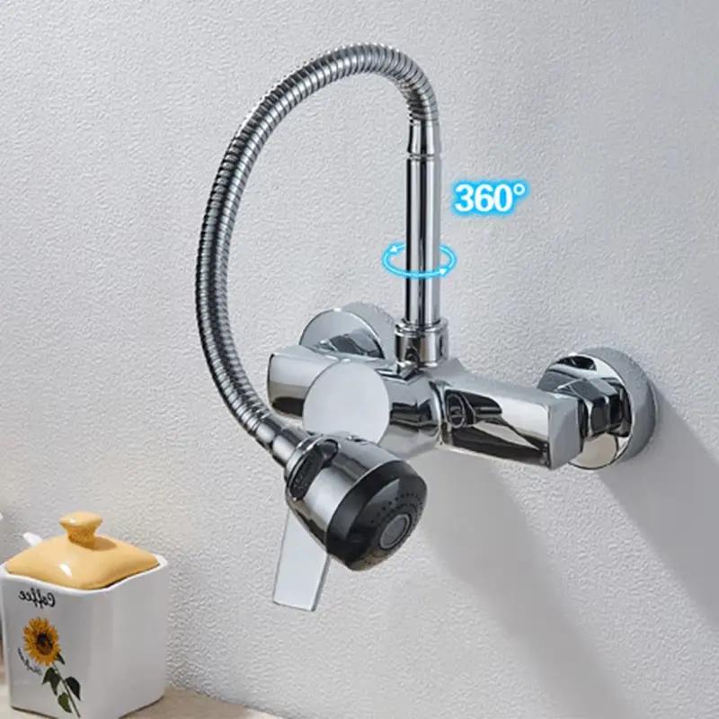 Wall Mounted Cold Hot Mixer Tap Single Handle 2 Modes Spray Sink Faucet Kitchen Faucets Double Control Bathroom Faucets