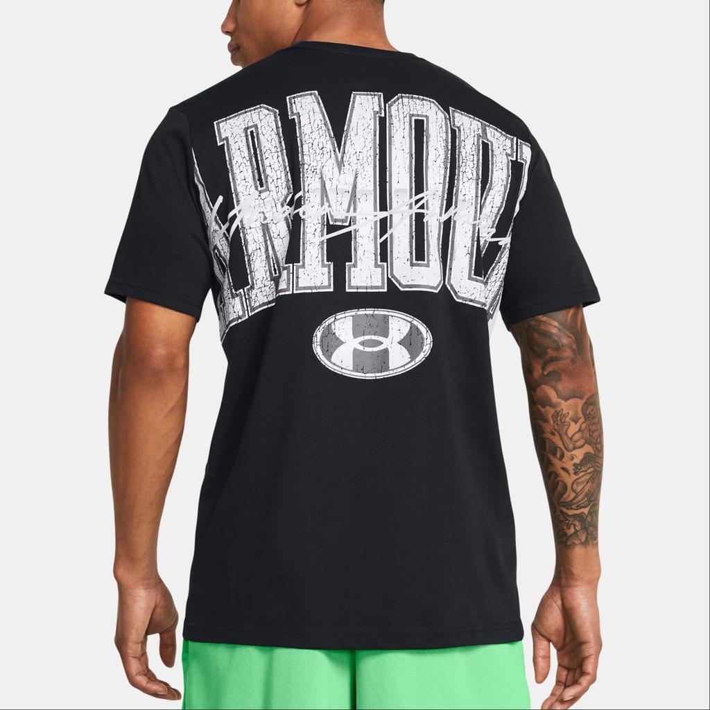 Under Armour Logo Print Round Neck Short Sleeve T-Shirt Men Tops Black 1382832-001