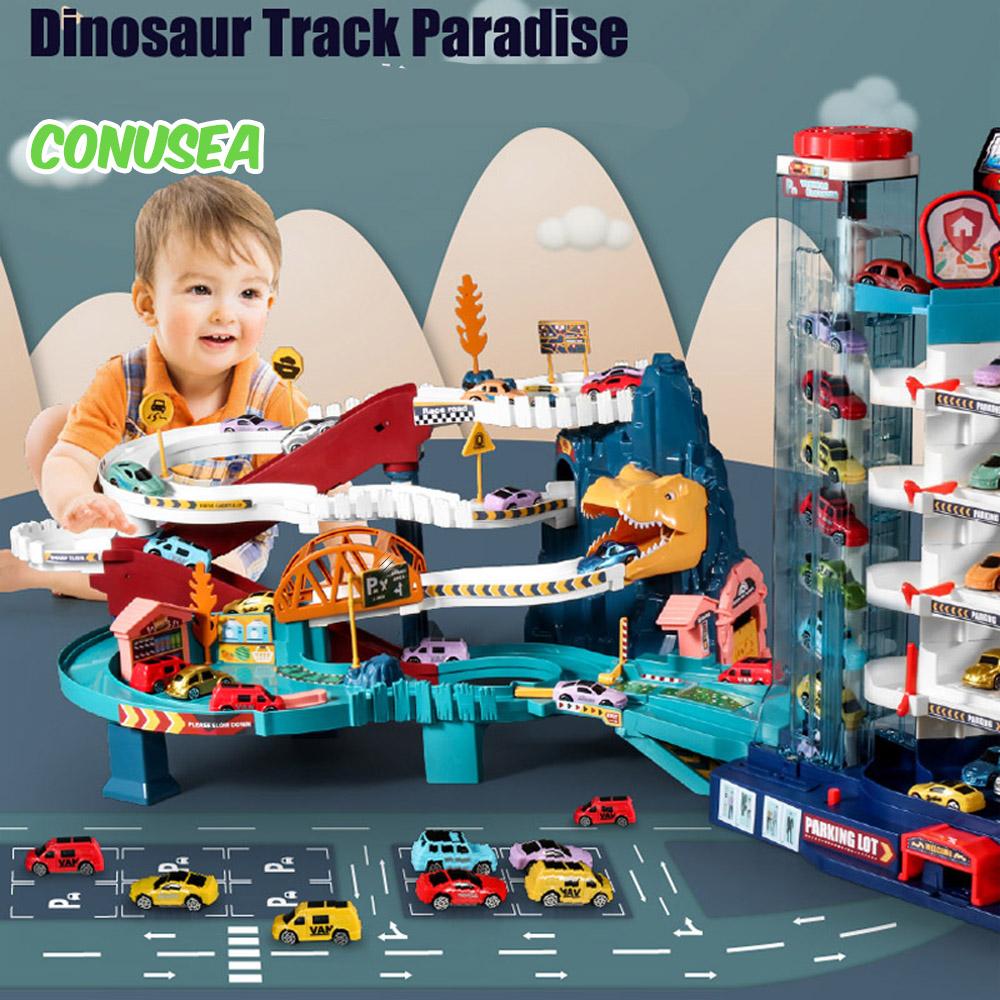 Electric Car Track Toy Train Children Parking Tower Miniature Cars Models Indoor Games Child Vehicle Toys for Kids Boys Baby