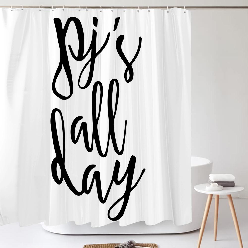 Tenda Doccia con Parole Artistiche Semplici Nordiche Stampa Bianca Minimalista Tenda per Vasca da Bagno Poliestere Impermeabile Decorazione Tenda da Bagno