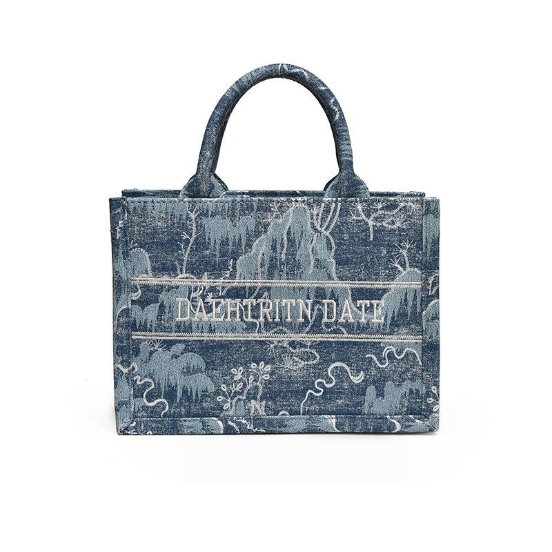 

New fashion contrasting denim shopping bag tote bag trendy portable women s bag