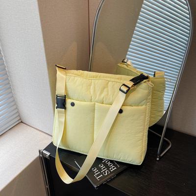 Autumn and Winter New Portable Cotton Clothing Bag Women's Large-capacity Plaid Embroidery Thread Shoulder Bag Office Worker Tablet Messenger Bag
