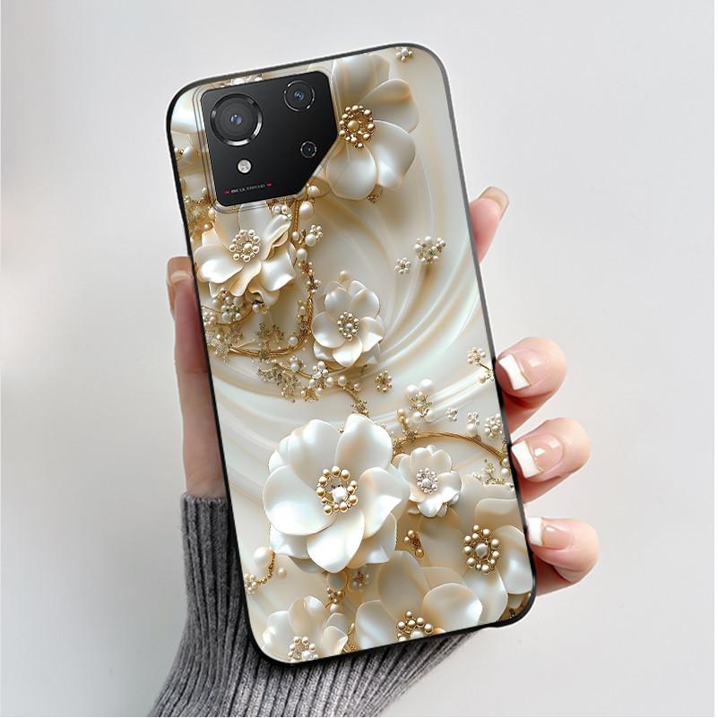 For ASUS ROG Phone 8 Case For ROG Phone 8 Pro Case Capa Soft Silicone Black Shell Cover Cute Flower Cartoon Printing Phone Cases