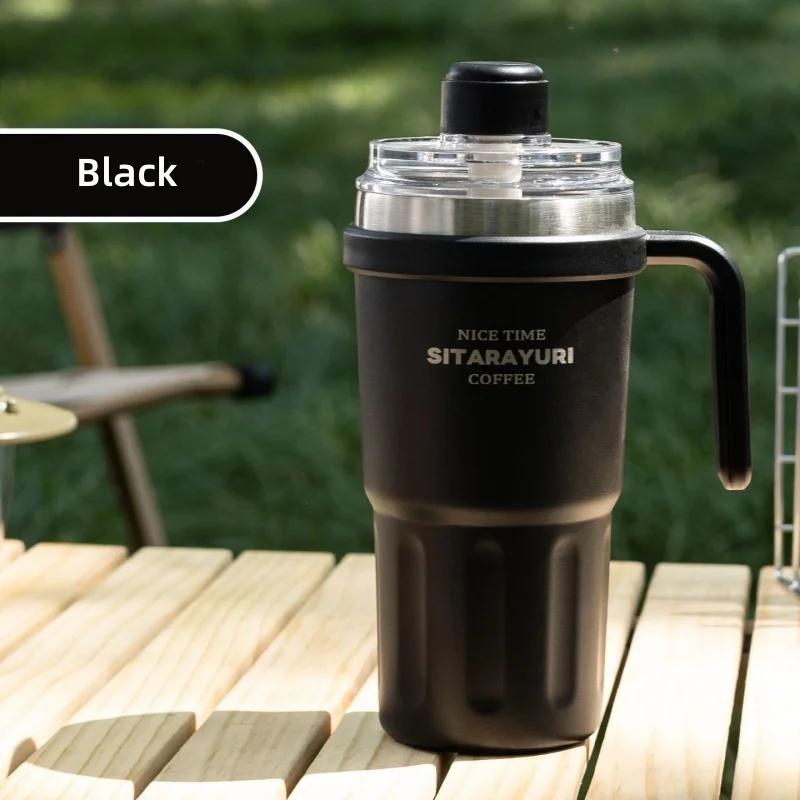 

600ml stainless steel insulated travel mug with straw, double wall vacuum thermos cup for iced drinks and coffee 600ML чёрный