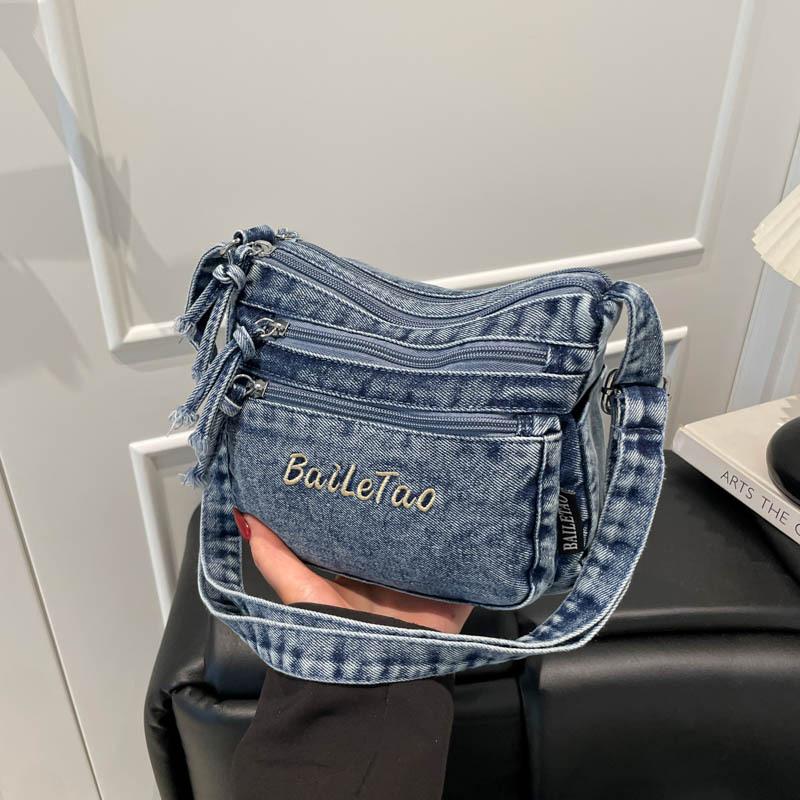 

Denim multi-layer messenger bag women s 2025 autumn new trend fashion shoulder bag Korean niche casual canvas bag