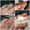 Huitan 2022 New Fashion Women's Finger Ring with CZ Stone Wiredrawing Effect Gold Color Wide Rings Luxury Female Zircon Party