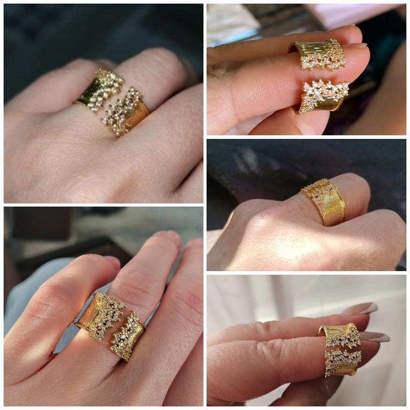 Huitan 2022 New Fashion Women's Finger Ring with CZ Stone Wiredrawing Effect Gold Color Wide Rings Luxury Female Zircon Party