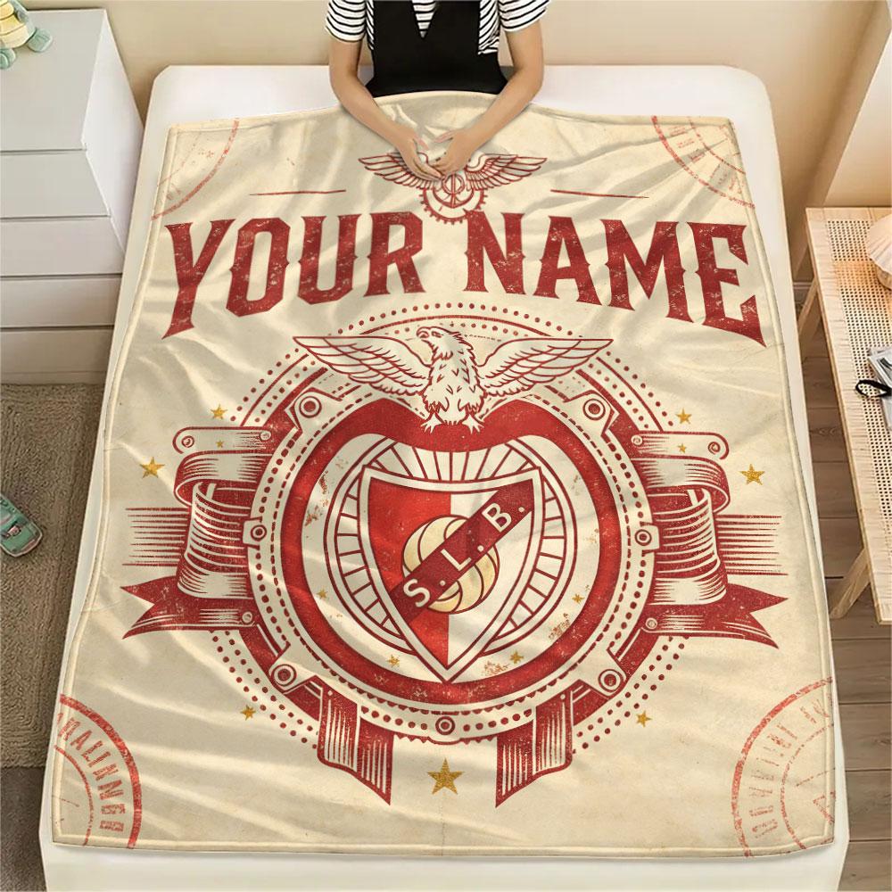 Custom Name,S.L. Benfica Printed Flannel Blanket, Soft Throw for Bedroom Sofa, Washable, Christmas Present, Great Gift.