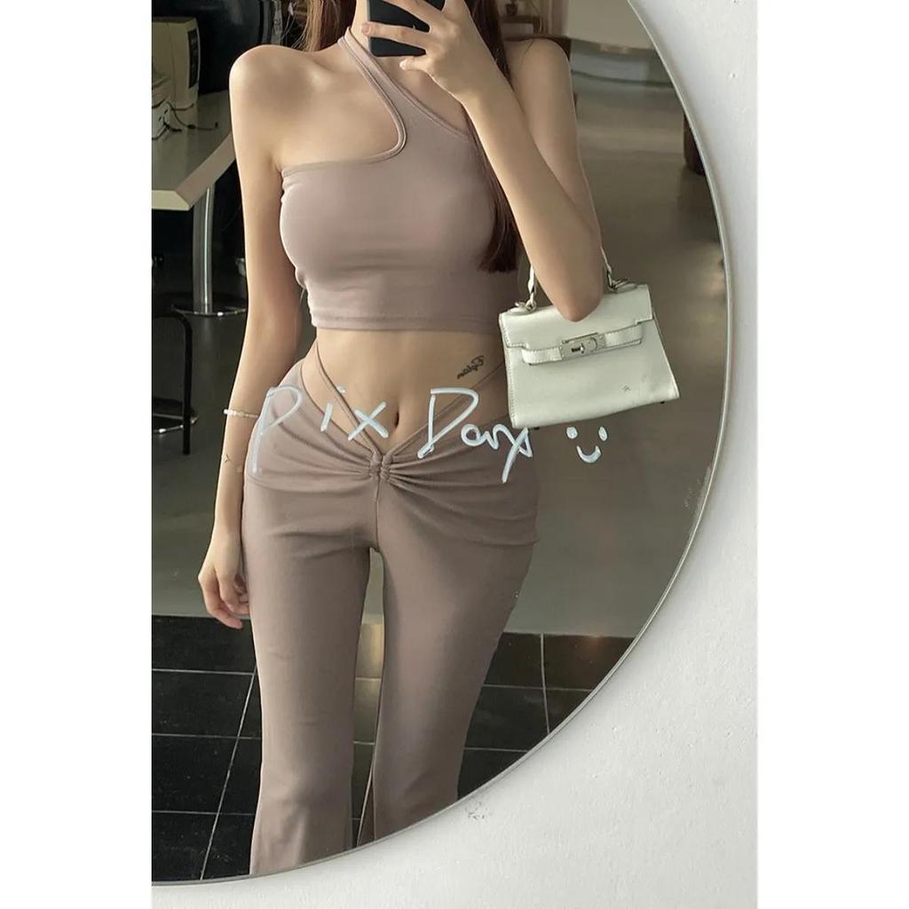 Internet celebrities fried street babes sexy fashion suit women's summer new suspender vest wide leg pants two-piece set